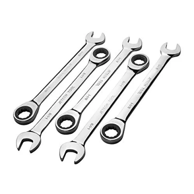 Image of Jetech 1 1/8&quot; Ratcheting Combination Spanner (5 Pack) Metric Industrial Grade Cr V Steel Gear Wrench in Polished Chrome Finish