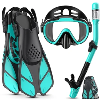 Image of Lealinga Snorkel Set Adults with Flippers, Diving Mask, Dry Snorkel, Adjustable Snorkelling Packages for Men and Women Scuba Mask Fins 3 Piece