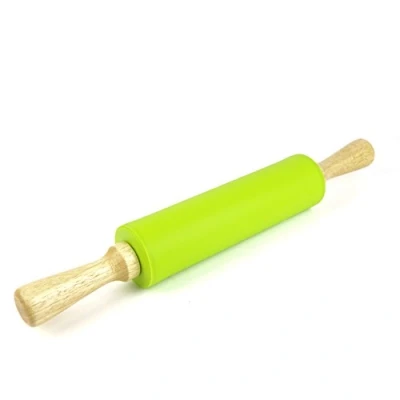 Image of Remeel Silicone Rolling Pin Non Stick Surface Wooden Handle (Green, 15 inch)