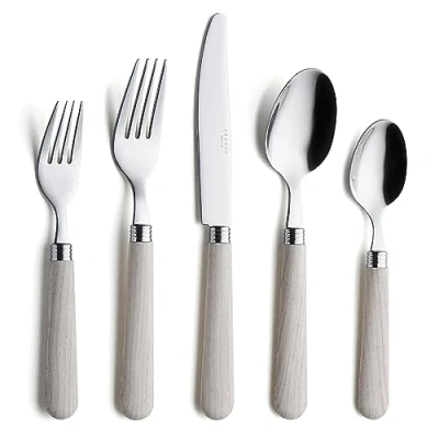 Image of Annova Cutlery Set Stainless Steel with Color Handle 4 x Dinner Knife; Fork; Salad Spoon; Dessert Spoon (Wood)