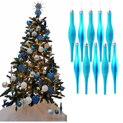Image of Simply Products 10 Droplet Baubles Great Christmas Tree Decoration, Matte &amp; Glitter Icicle (Turquoise Matte)