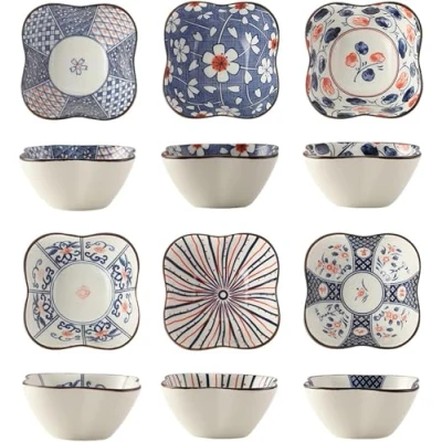 Image of TuYines Porcelain Tapas Dishes,Snack Bowls for Tapas,Tapas Set,Ceramic Dipping Bowls,Ceramic Bowls,6pcs Small Spice Bowls,Dishes Sauce Dishes Sushi,Sauce,Snack and Soy (b)