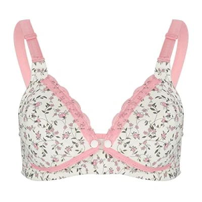 Image of Floral Lace Bra Maternity Nursing Cotton Front Open Breastfeeding Pregnant Women Clothing(38/85 Pink) Rosa
