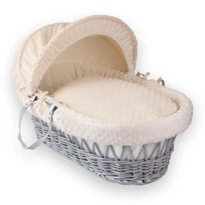 Image of Clair de Lune Dimple Grey Wicker Moses Basket with Bedding 68 x 30 cm (Cream)