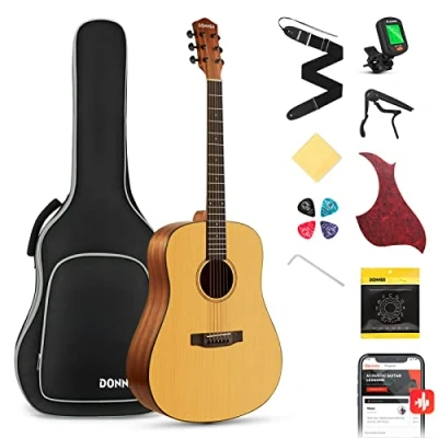 Image of Donner Acoustic Guitar Full Size 4/4 Dreadnought Package 41 Inch Spruce Mahogany for Beginner with Gig Bag Tuner Strap Strings Capo Picks (DAG 1)