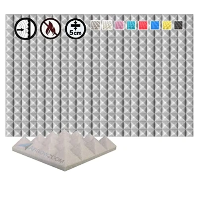 Image of Arrowzoom 24 Acoustic Panels Pyramid Sound Absorbing Treatment Tiles 25x25x5cm Recording Studio Noise Cancellation 26kg/m3 High Density Acoustical Dampening Fire Retardant 1034 GRAY