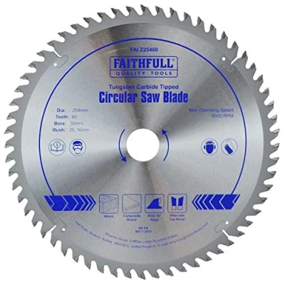 Image of Faithfull FAIZ25460 TCT Circular Saw Blade 254 mm x 30 Bore 60 Teeth
