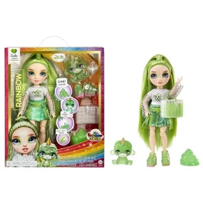Image of Rainbow High Fashion Doll with Slime &amp; Pet Jade (Green) 28 cm Shimmer Sparkle Slime, Magical and Accessories Kids Toy Great for Ages 4 12 Years