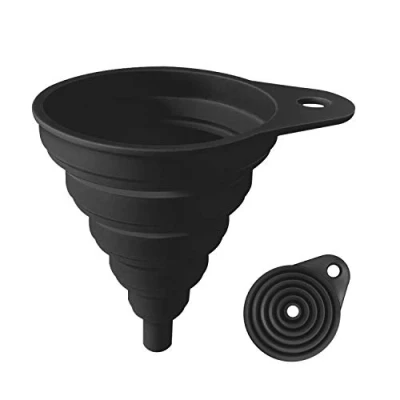 Image of Funnels for Kitchen Use, Food Grade Silicone Collapsible Funnel (Black)