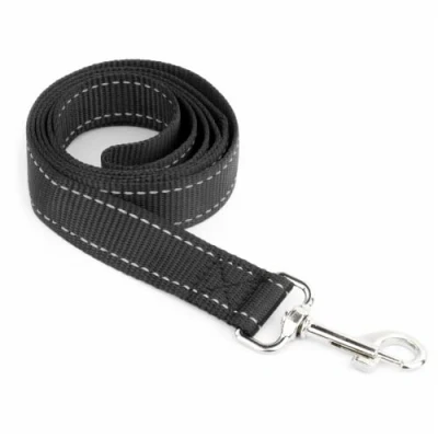 Image of KCT Reflective Dog Lead 1.2m 4ft Black Nylon Strong Leash with Reflecting Stitching