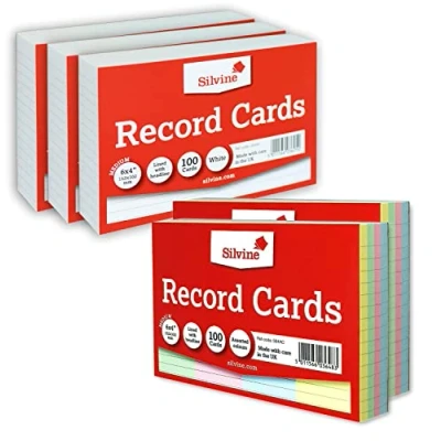 Image of Silvine Record Cards 6x4 Coloured and White Lined with Headline Bulk Mixed Pack of 500 2 x 100 3 Size Medium 152 102mm EAP 64CWL