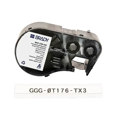 Image of Brady Heat Shrink Polyolefin Label Tape for Printer BMP41/BMP51/BMP53/M511 Self Adhesive Labels Black on White (11,15 mm (H) x 2,13 m (L)) M4C 250 342