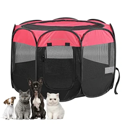 Image of Foldable Portable Pet Playpen, Soft Pop up Playpens for Puppy Dog Kitten Cat, Lightweight Fabric Playpen with Breathable Mesh, Cage Indoor and Outdoor Use (36 x 36 23 in, Red)