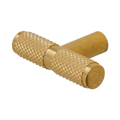 Image of Decoranddecor Aurelia Knurled Round Kitchen Cupboard Handles T Bar Cabinet Furniture Knobs for Cupboards &amp; Draws Gold 50mm Single Hole Knob