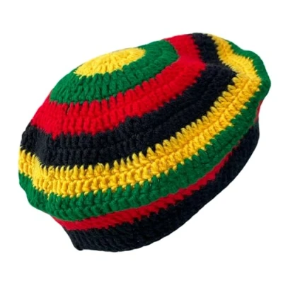 Image of Itzu Men&#039;s Rastacap Tam Beret Beanie Hat Cap Crochet Knit in RYGB Circles (Tam)