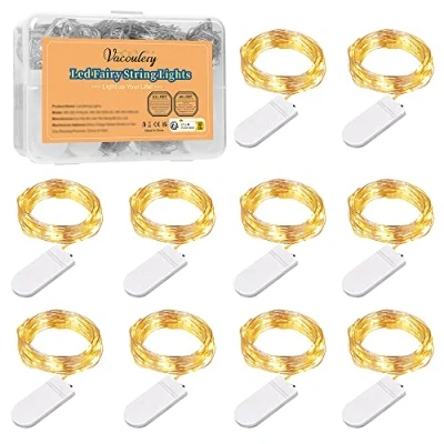 Image of LED Fairy Lights, 1M 10 Battery Operated String Lights Warm White Copper Wire for Home Garden Wedding Party Christmas Halloween Concerts Bars Clubs Bottle Hotels Indoor Outdoor Decorations (10 Packs)