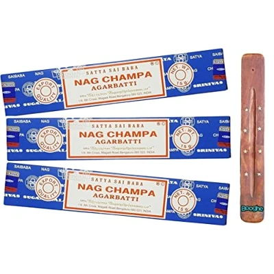 Image of Satya Nag Champa incense sticks x3 pack with Booghe holder (Nagchampa)