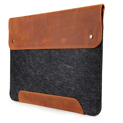 Image of MegaGear Genuine Leather and Fleece MacBook Bag Laptop Sleeve for Pro Air Case 16 Inch 15 15.5 (M2, M2 Pro, Max, M1) 2020 2021, 2022 2023 Models