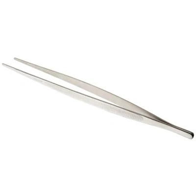 Image of Mercer Culinary Straight Precision Tongs, 11 3/4 Inch, Stainless Steel, Silver