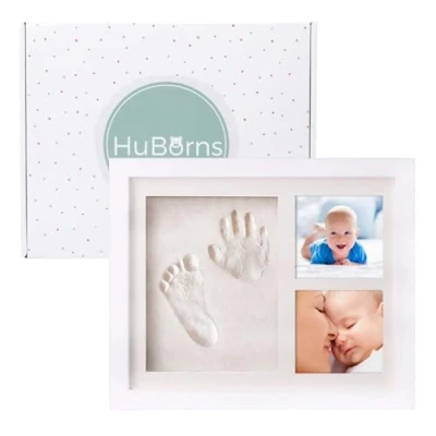 Image of HuBorns Baby Hand and Footprint Kit Easy to Frame New Born Gifts &amp; Keepsakes Non Cracking Clay Handprint Essentials Accessories Ideal as Mum