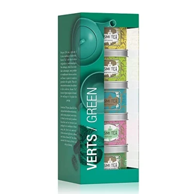 Image of Kusmi Tea Green Teas Gift Set Five Loose in Miniature Tins Includes Jasmine, Ginger Lemon, Imperial Label, Rose &amp; Spearmint