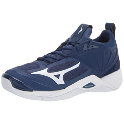 Image of Mizuno Women&#039;s Wave Momentum 2 Volleyball Shoe, Navy/White, 8 UK