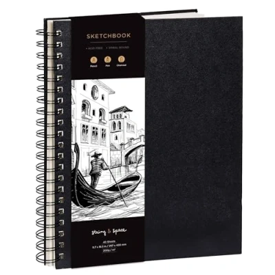 Image of A3 Sketchbook for Artists Hardcover 200GSM Very Thick Paper Large Sketch Pad Art Book, Spiral Bound Book and Children Drawing 29x42cm, 40 Sheets / 80 Pages