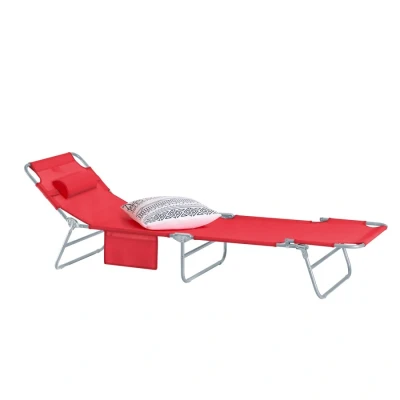 Image of SoBuy OGS35 R, Textoline Reclining Folding Chair, Adjustable Back Outdoor Garden Camping Beach Deck Chair Sunlounger, Red
