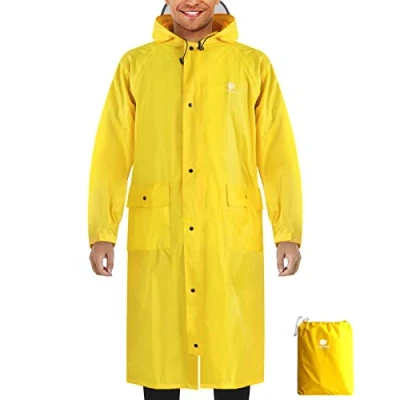 Image of Anyoo Unisex Waterproof Lightweight Raincoat Long Hooded Rain Poncho with Pockets for Backpacking Hiking Camping Outdoors,Yellow,One Size