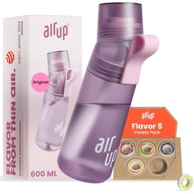 Image of AIR UP® water bottle Gen2 original starter set with pods in 5 flavours I 600ml sugar free flavouring dishwasher safe, BPA Colour purple