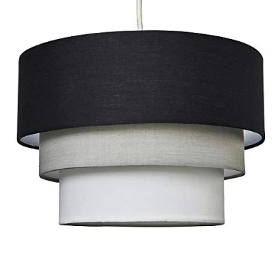 Image of MiniSun Round Modern 3 Tier Fabric Ceiling Pendant Lamp Light Shade in Black