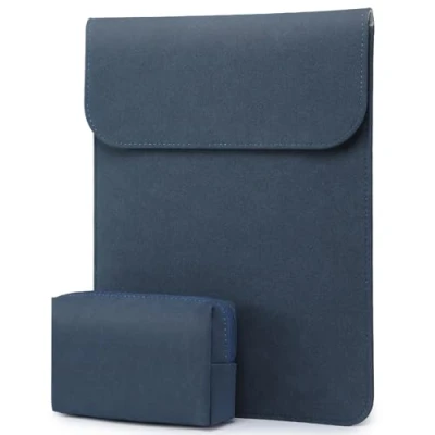 Image of HYZUO 15 16 Inch Laptop Sleeve Compatible with MacBook Pro M3/M2/M1 Pro/Max A2991 A2780 A2485 A2141 2024 2019, A1398, XPS 15, Faux Suede Leather Case Accessory Bag, Navy Blue