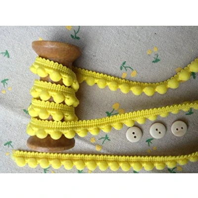 Image of Pearl POM BOBBLE TRIM PomPoms *Size MINI 10mm (0.4&quot;) *1m 26 colours (per meter) (Yellow)