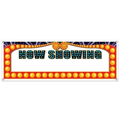 Image of Beistle Now Showing Sign Banner, Multicolor, 5&#039; x 21&quot;
