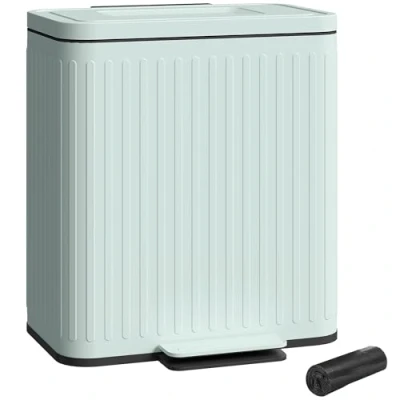 Image of HOMCOM Dual Kitchen Bin, 2 x 20L Double Bin for Recycling and Waste, Fingerprint proof Pedal with Soft Close Lid, Removable Inner Buckets, Rubbish Bags, Green