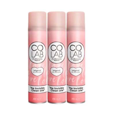 Image of COLAB Dry Shampoo, Original, 200ml, Pack of 3 No White Residue, Fuss, All Hair Types, Fresh Scent