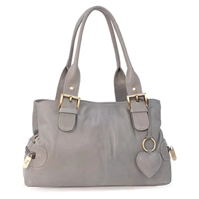 Image of Gigi Women&#039;s Leather Top Handle Bag Small/Medium Handbag Multiple Pockets With Heart Keyring Charm OTHELLO 6165 Light Grey