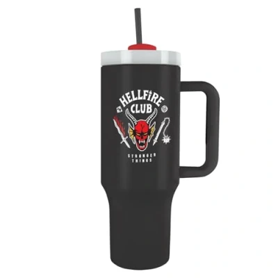 Image of Pyramid International Stranger Things Hellfire Club 40oz/1200ML Tumbler with Straw and Lid, Advanced Double Wall Vacuum Insulation, Keeps Drinks Chilled Up to 11 Hours, Hot 7 BPA Free