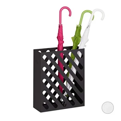 Image of Relaxdays Umbrella Stand XL, Rectangular Holder For Walking Stick &amp; Umbrellas, Steel, Portable, 48x40x15 cm, Black