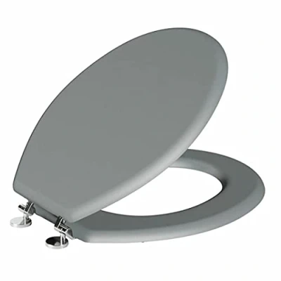 Image of Marco Paul 18&quot; Standard Traditional Grey Wooden MDF Toilet Seat Universal Adjustable to Fit Most Toilets Oval with Hinges &amp; Parts Bathroom En Suite Office Home Indoor (18&quot; Grey)