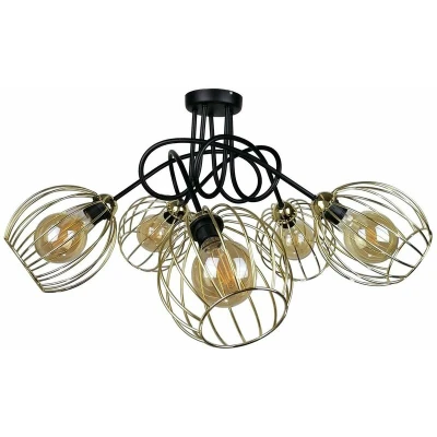 Image of Mig Multi Arm Semi Flush Ceiling Light Black, Gold, 70cm, 5x E27