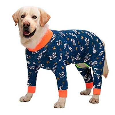 Image of Dog Clothes,Lovely Elastic Pajamas Sleeping Clothes Anti hair Dust proof Four legged Garment Jumpsuit for Medium Dogs Large (36, Dark Blue)