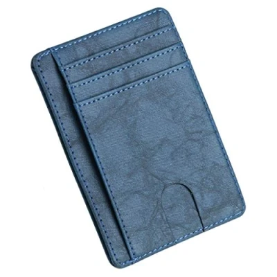 Image of fivekim Slim Rfid Blocking Leather Wallet Credit Id Card Holder Purse Money Case For Men Women Navy