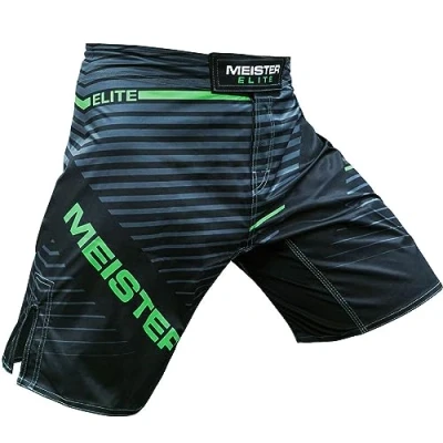 Image of Meister Elite Flex Fighter Board Shorts for MMA Training and Gym Workouts Livewire Green Medium (32 33)