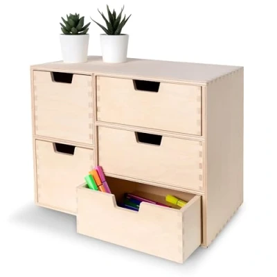 Image of Creative Deco Mini Wooden Chest of Drawers 36x20x28.5cm 5 Compartments Desk Organiser for Paper Work Documents Plain Stationary Office Accessories Large Storage Box with Drawer