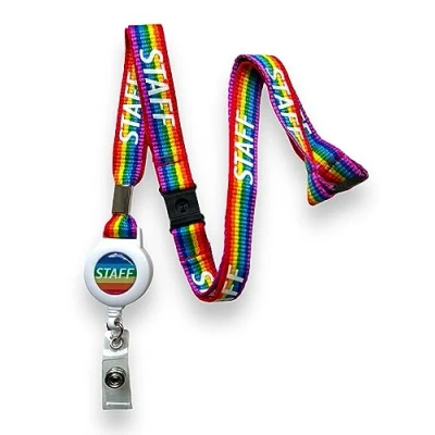 Image of 15mm Staff Rainbow Badge Reel Lanyard with 3 Point Safety Breakaway (1)