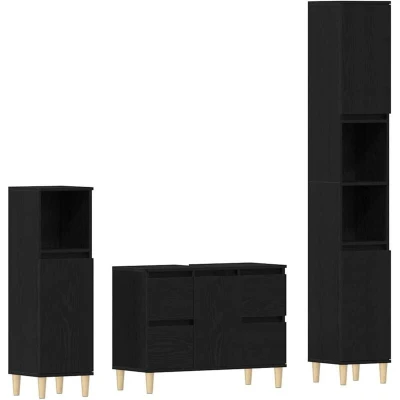 Image of vidaXL 3 Piece Bathroom Furniture Set Black Oak Engineered Wood
