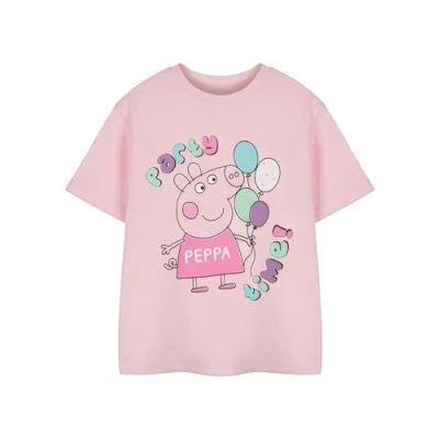 Image of Peppa Pig Girls Pink Short Sleeved T Shirt Party Time Graphic Tee for Kids Fun Character Top Children&#039;s Cartoon Apparel Fans Birthday Gift