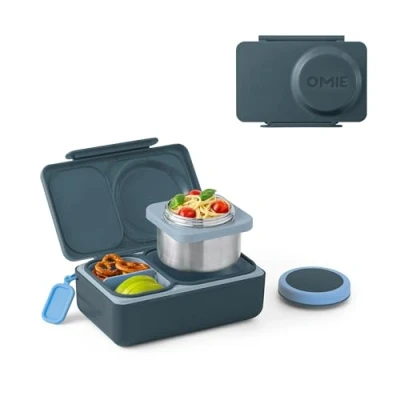 Image of OmieBox UP bento Box for Kids Insulated Lunch Leak Proof Thermos Food jar Cooler ice Pack 2 Compartments (Teal Green)