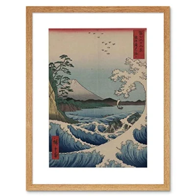 Image of Wee Blue Coo Utagawa Japanese Sea Off Satta Old Painting Picture Framed Wall Art Print